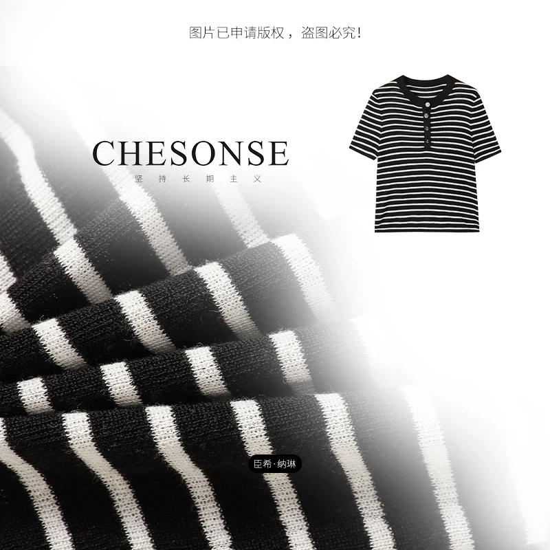 上衣女【年轻水手】圆领海军风针织短袖0983