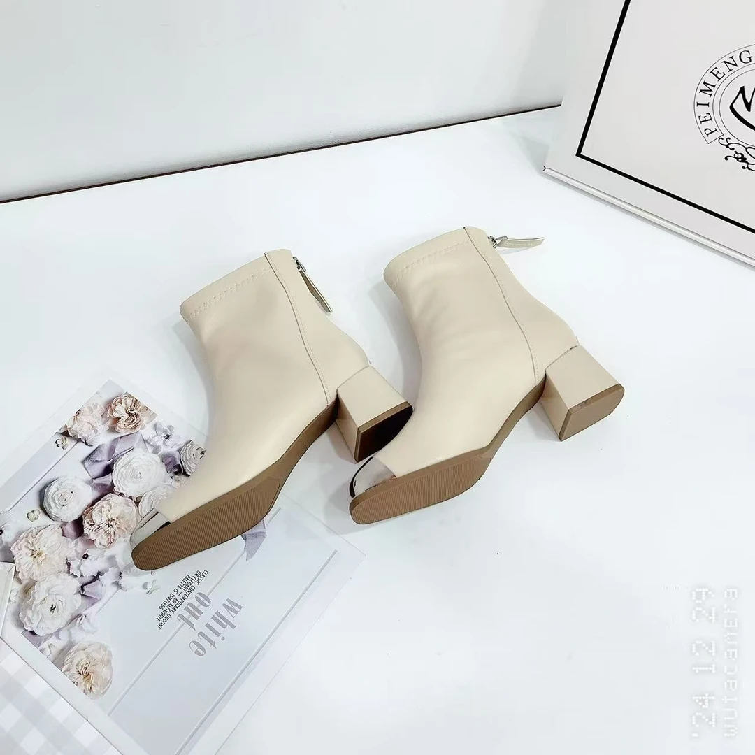 H5011 新款秋冬时尚粗跟方头气质短靴加绒