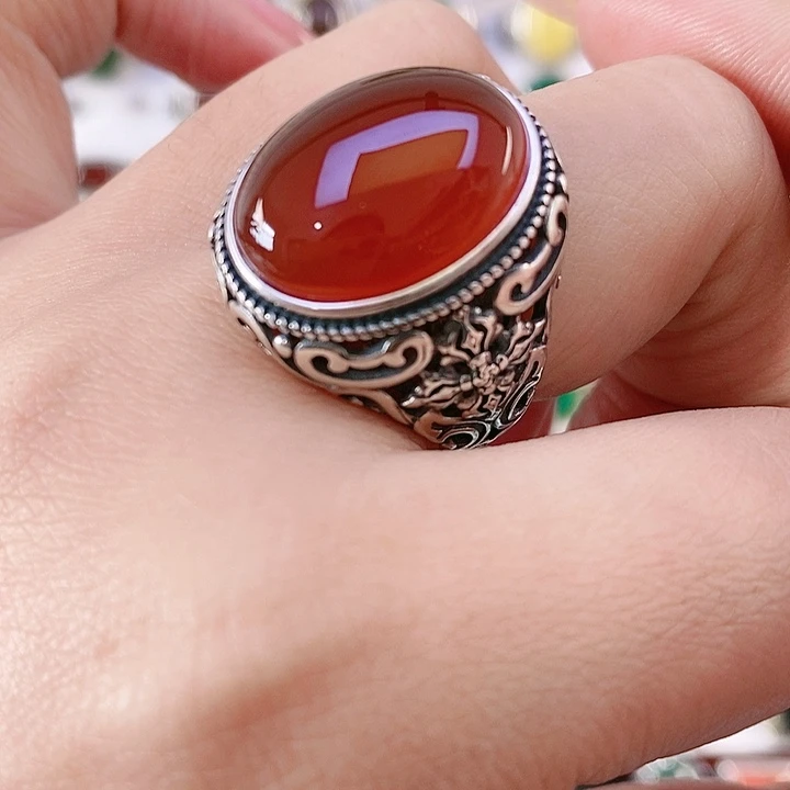 银S925镶嵌戒指玛瑙/玉髓