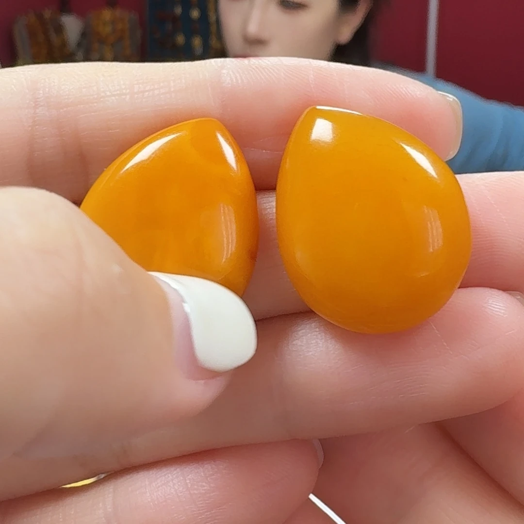 蜜蜡银S925镶嵌耳饰耳钉