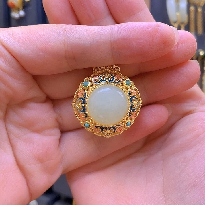 和田玉银S925镀金镶嵌颈饰