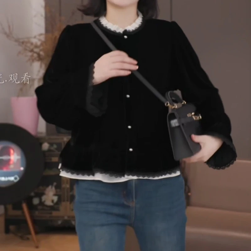 秋季新款荷叶边收腰打褶花边长袖衬衫女显瘦上衣LK2506795