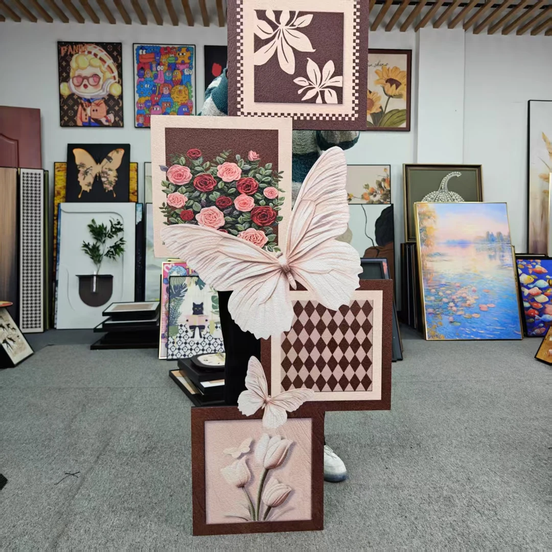 砂岩BB奶油清新花卉蝴蝶装饰画高级感艺术壁画60150