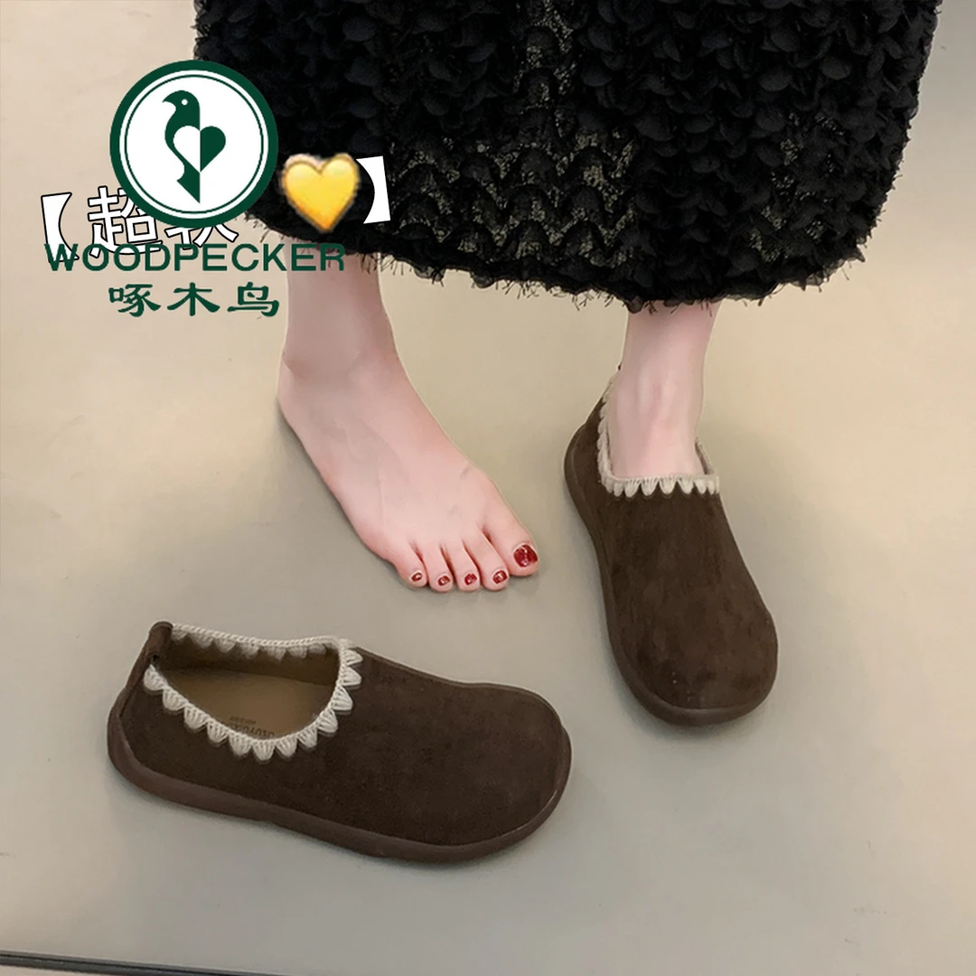 啄木鸟平底全包勃肯鞋女2025秋季新款豆豆鞋孕妇软底博肯乐福单鞋