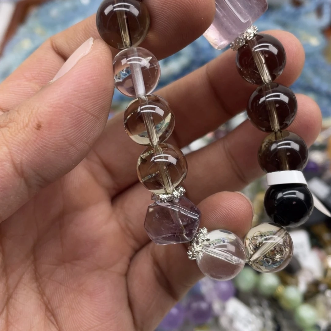 银S925镶嵌手链烟晶