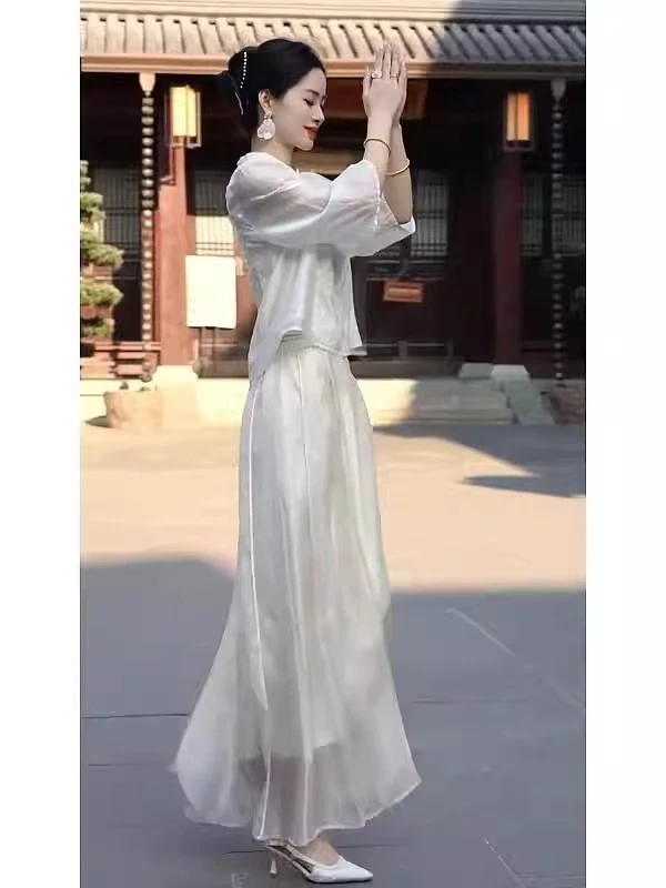 夏季新款高级感独特漂亮气质高端新中式白色衬衫半身裙显瘦套装女