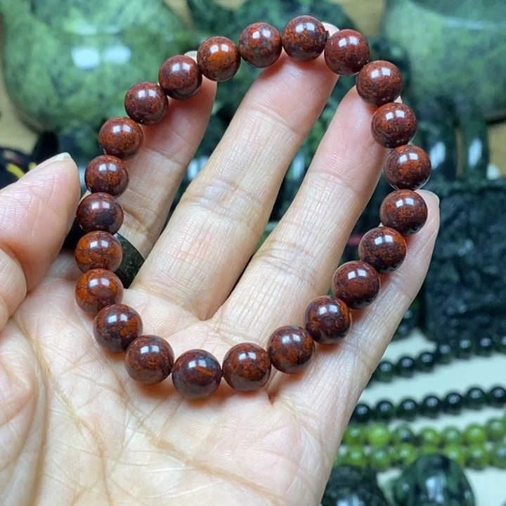 蛇纹石玉未镶嵌项链红伊丁8毫米手串