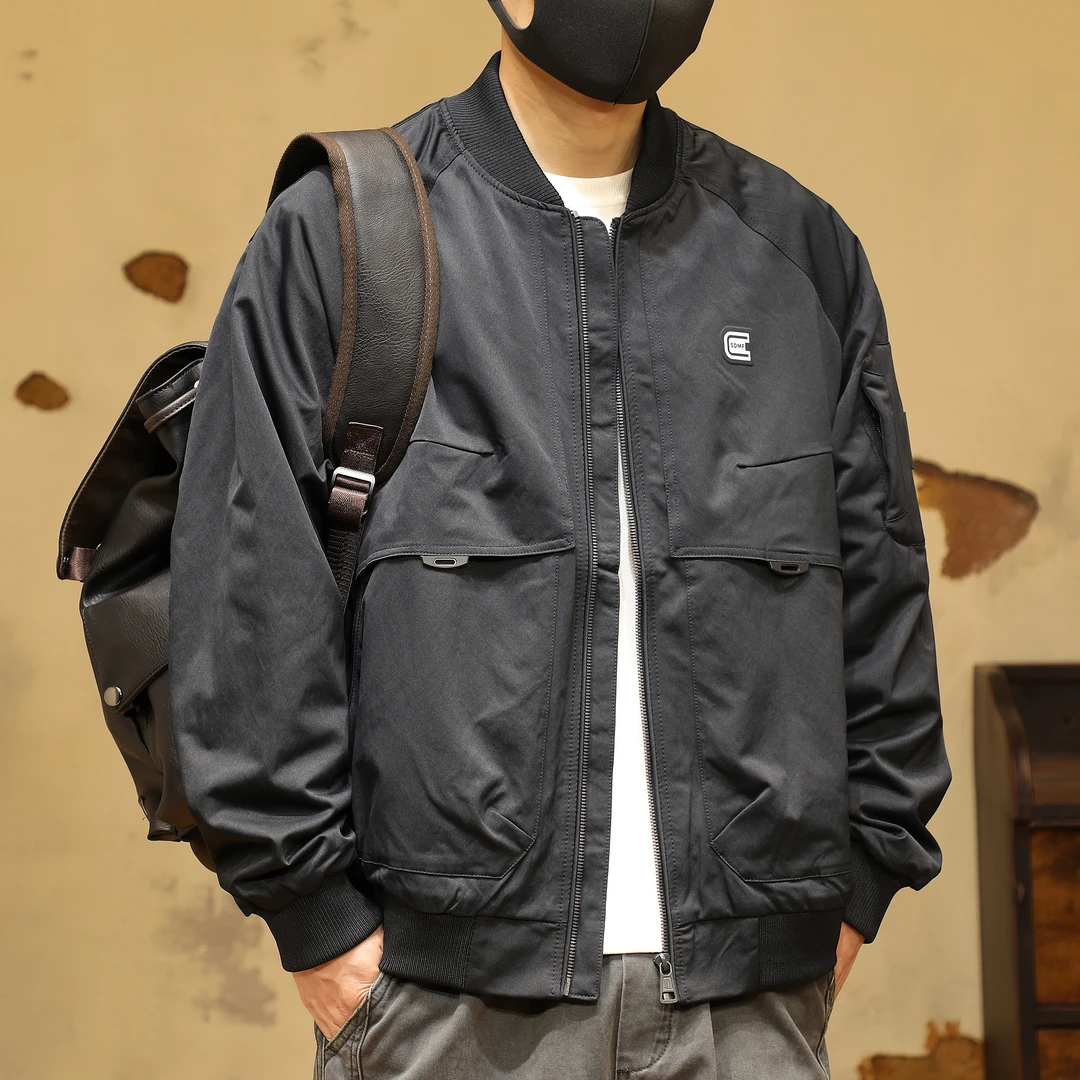 工装飞行员夹克男春秋季新款宽松大码休闲潮牌美式棒球领外套上衣