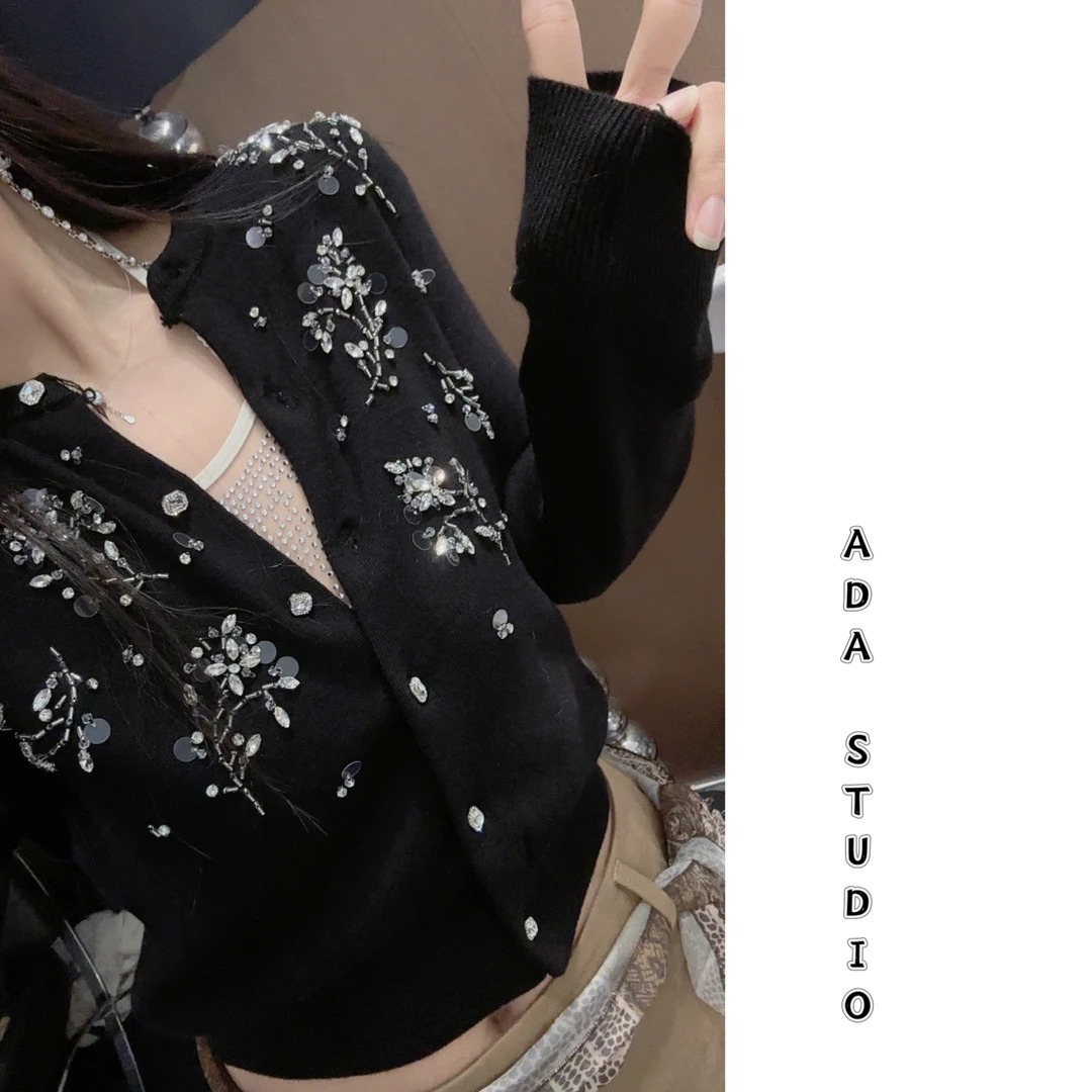 Ada定制【紫藤花房】重工刺绣MIU风薄针织衫法式少女感修身开衫上衣