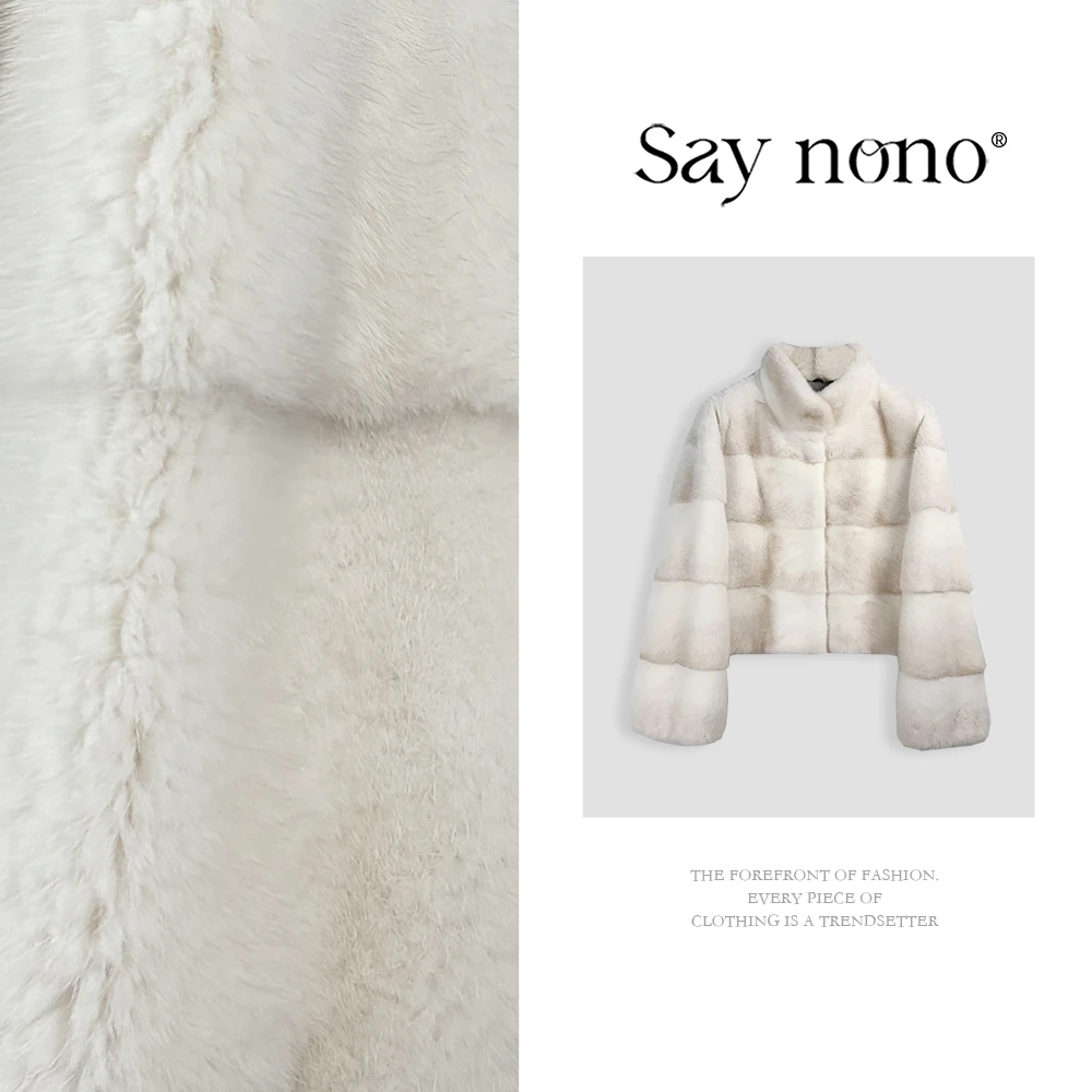 懒猫nono│Saynono 轻奢稀有色水貂横排立领短款皮草外套 H56128X