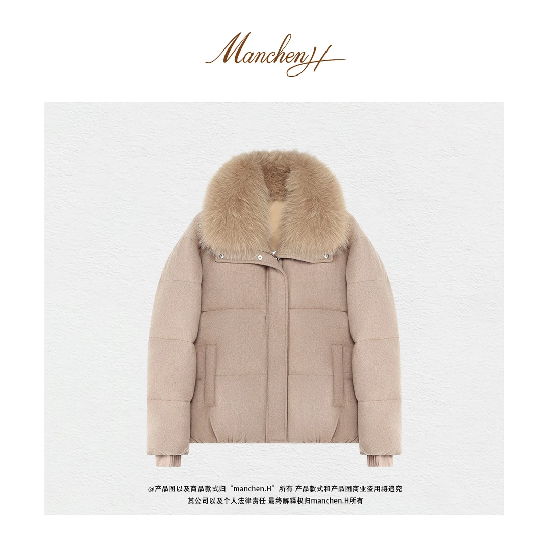 Manchenh"LP琥珀雪境"精纺羊毛羊绒拼进口狐狸毛领（可拆卸）鹅绒服