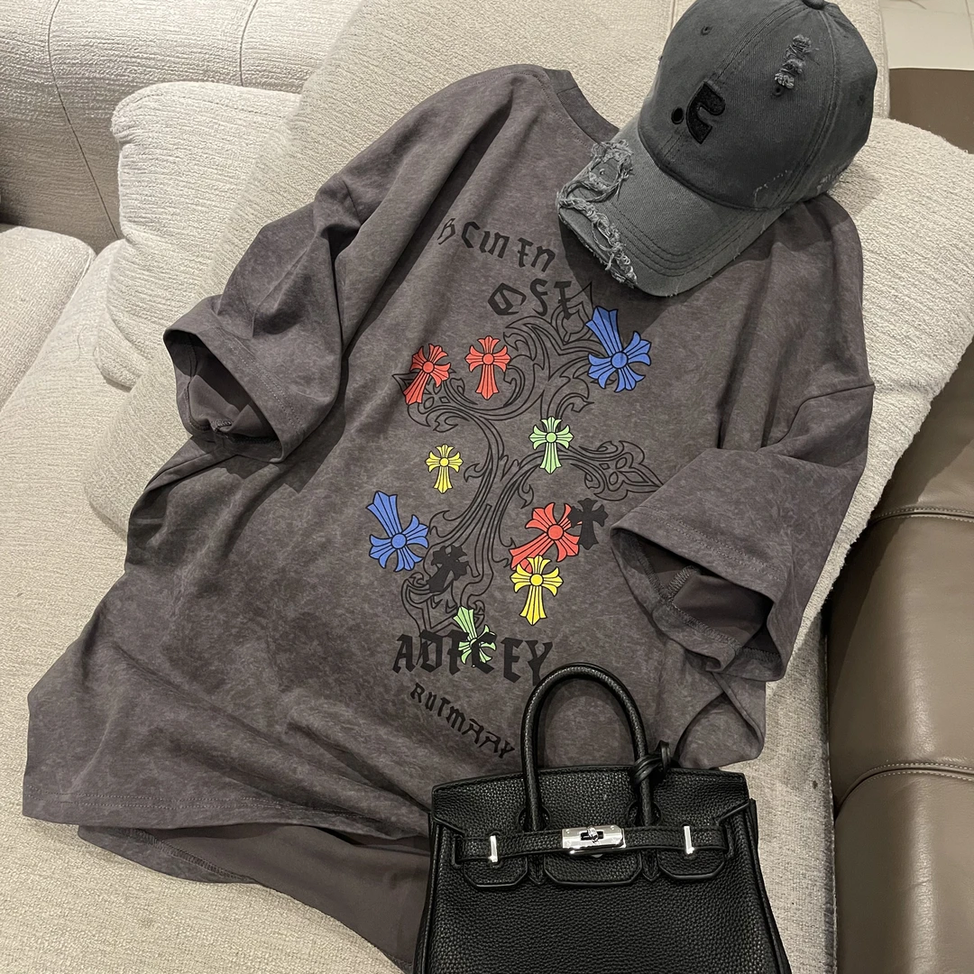 【简约十字架】小众撞色字母十字架印花圆领短袖T恤CP249