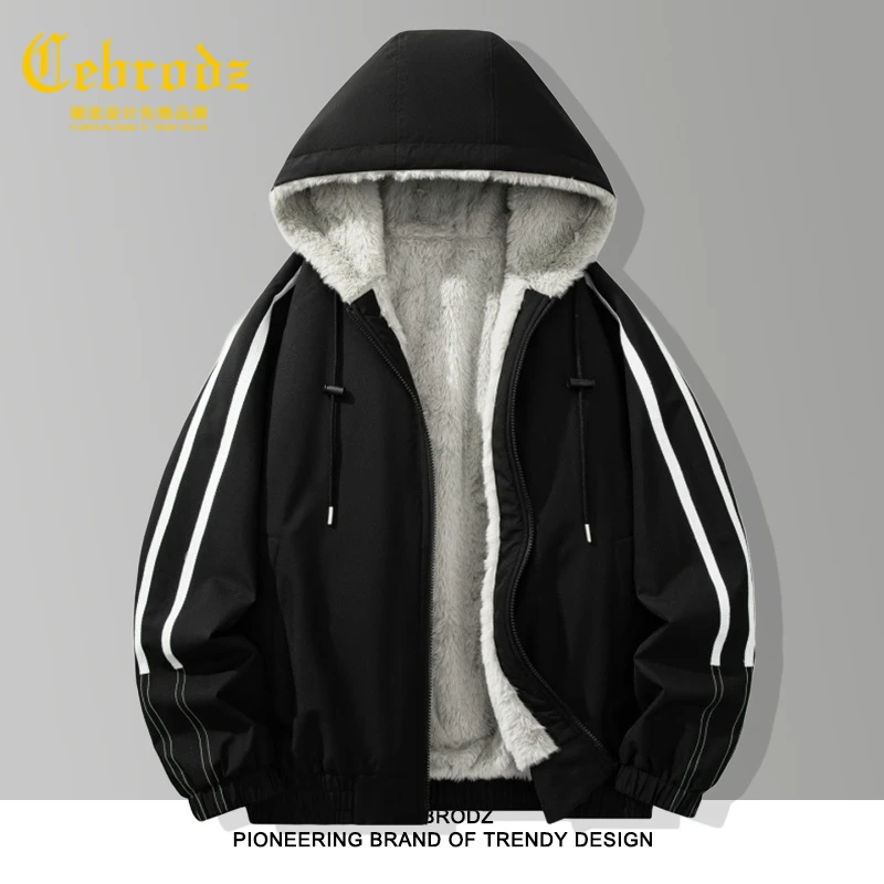 法国Cebrodz美式夹克秋冬季连帽羽绒棉衣男士加绒加厚棉服保暖男