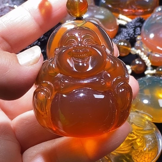 琥珀未镶嵌颈饰笑佛