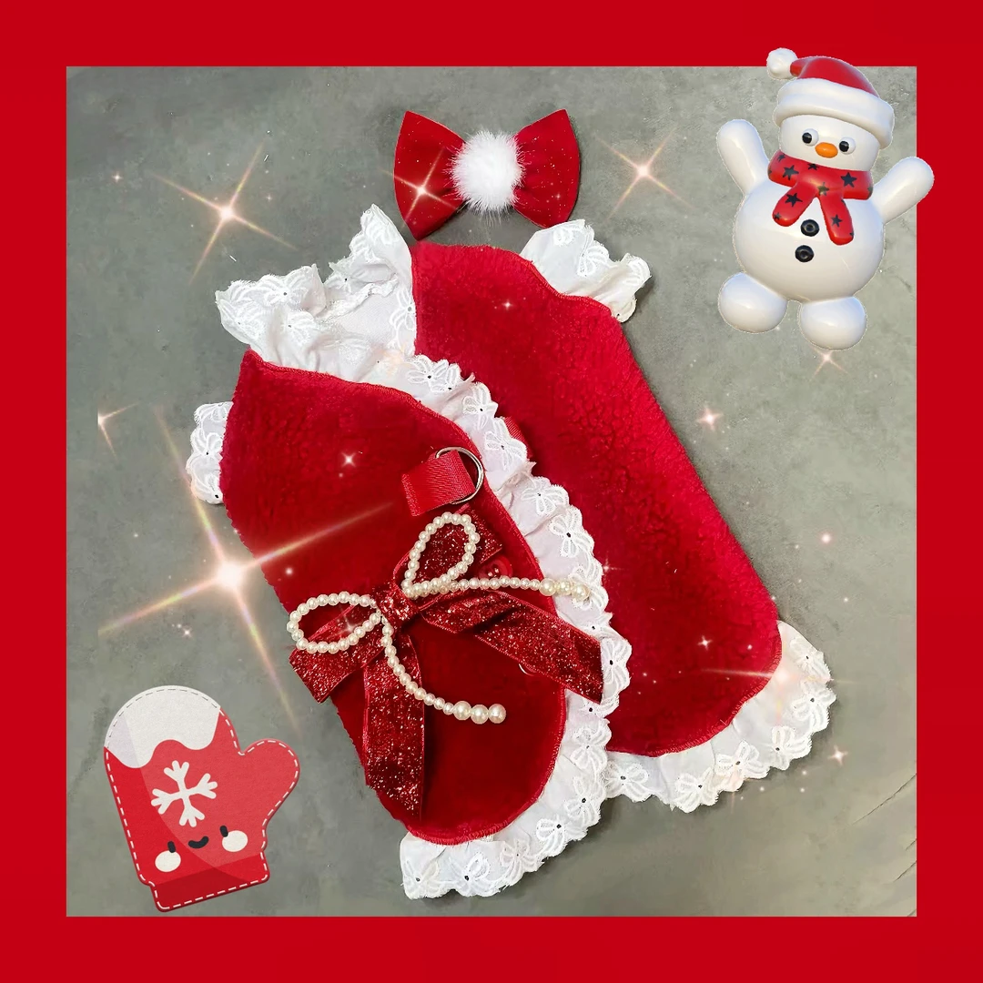 【满心欢喜】原创设计猫咪狗狗过年衣服加绒加厚背扣马甲冬款牵引扣