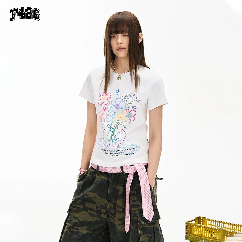 F426潮牌夏季新款清新衣服夏日花卉短袖T恤修身显瘦t恤男装6916