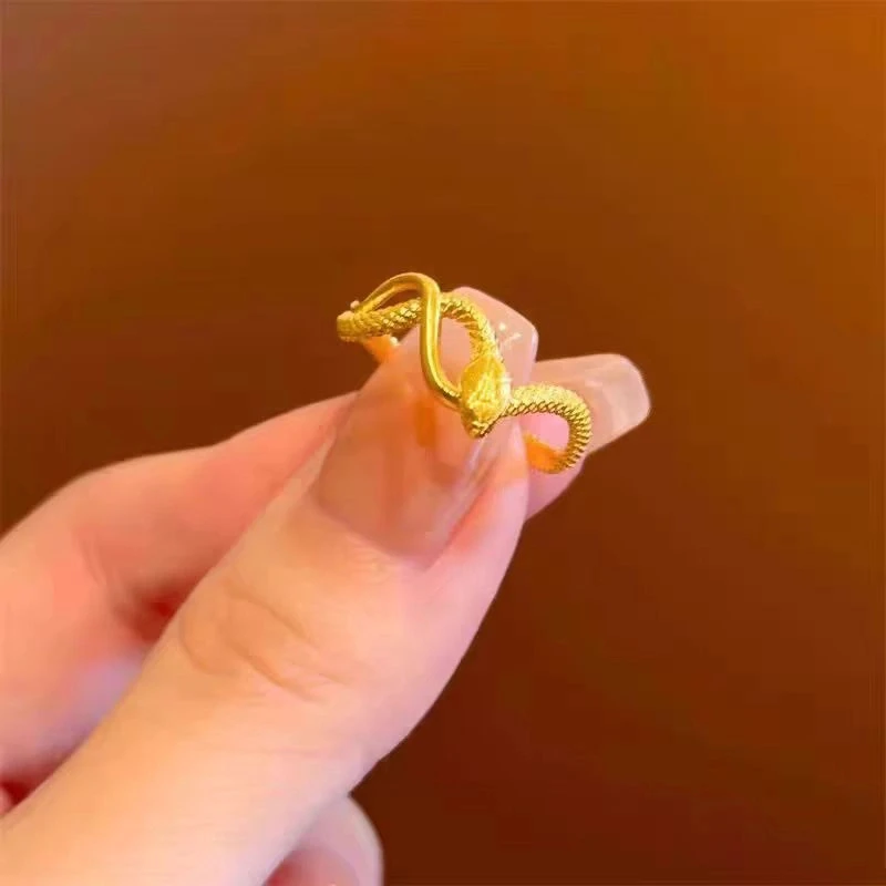 【顺丰配送 次日到家】年度款本命年金色灵蛇形戒指女缠绕生肖开口可调节百搭时尚饰品铜合金戒指父亲节礼物