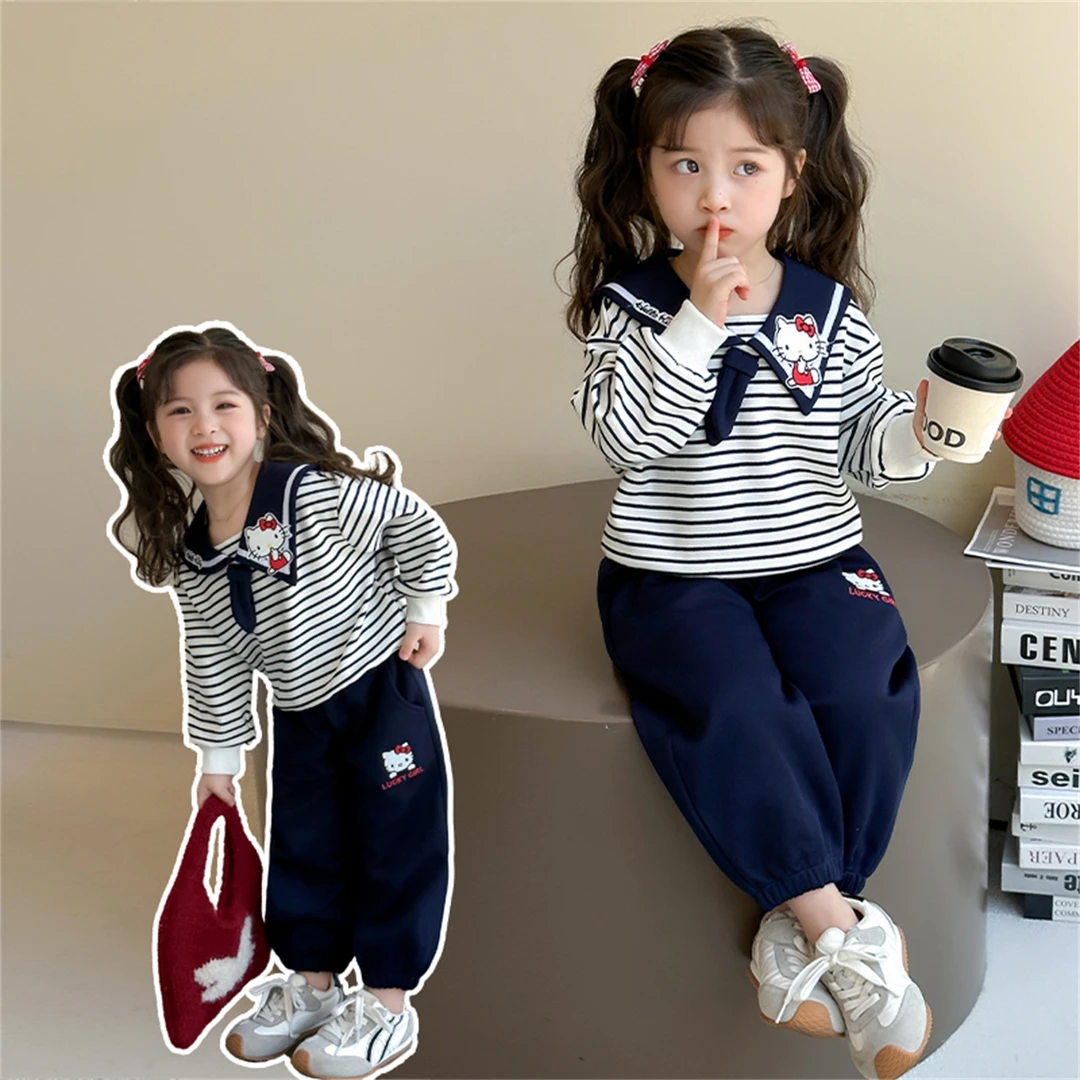 女童海军风卫衣套装春秋季洋气女宝宝运动2025新款两件套时髦秋装