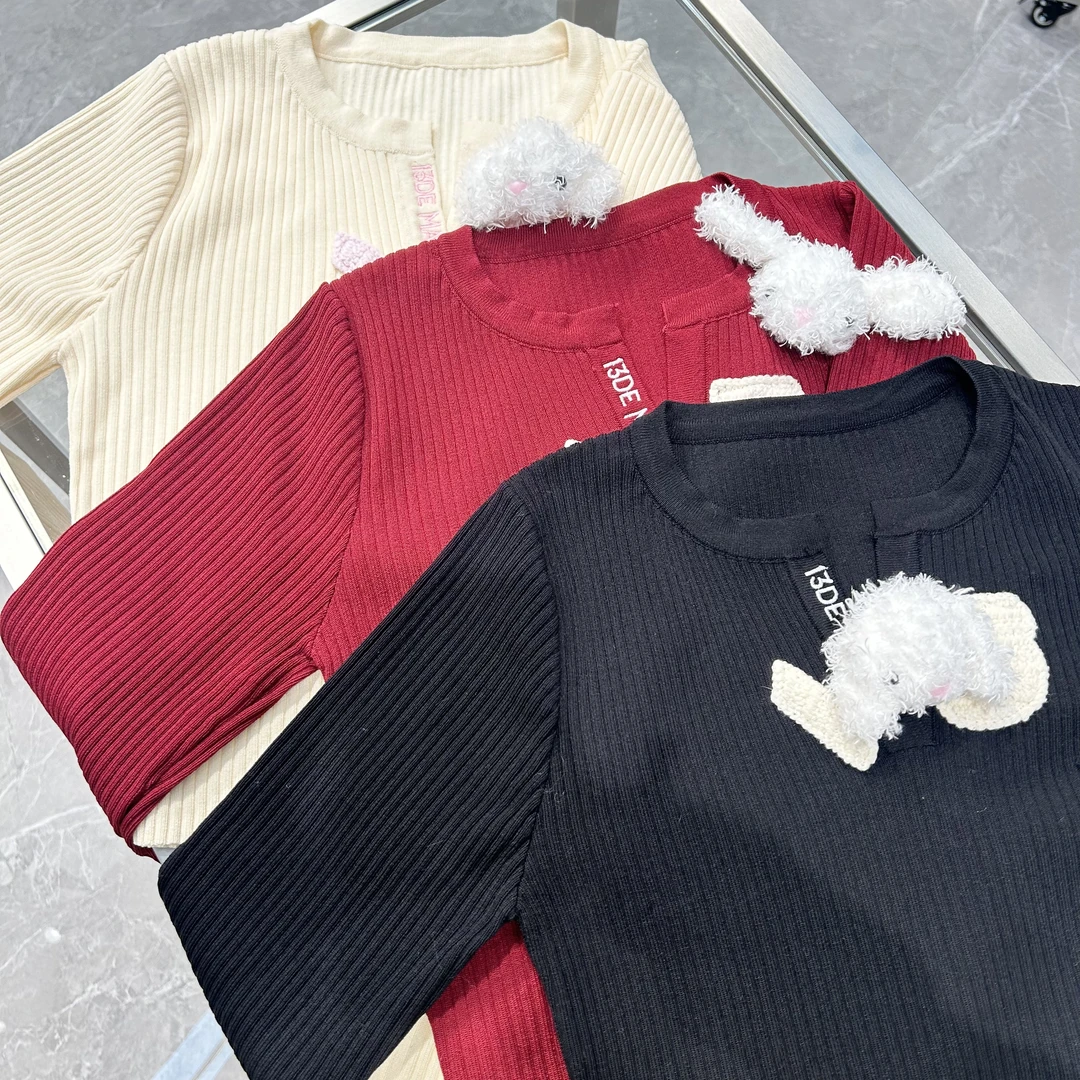 【YU·PP】（069）小众针织小刺绣简约设计百搭套头上衣（P0136）