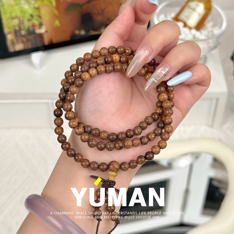 新中式金丝檀108颗多圈叠戴国潮手持文玩男女盘玩佛珠手串项链