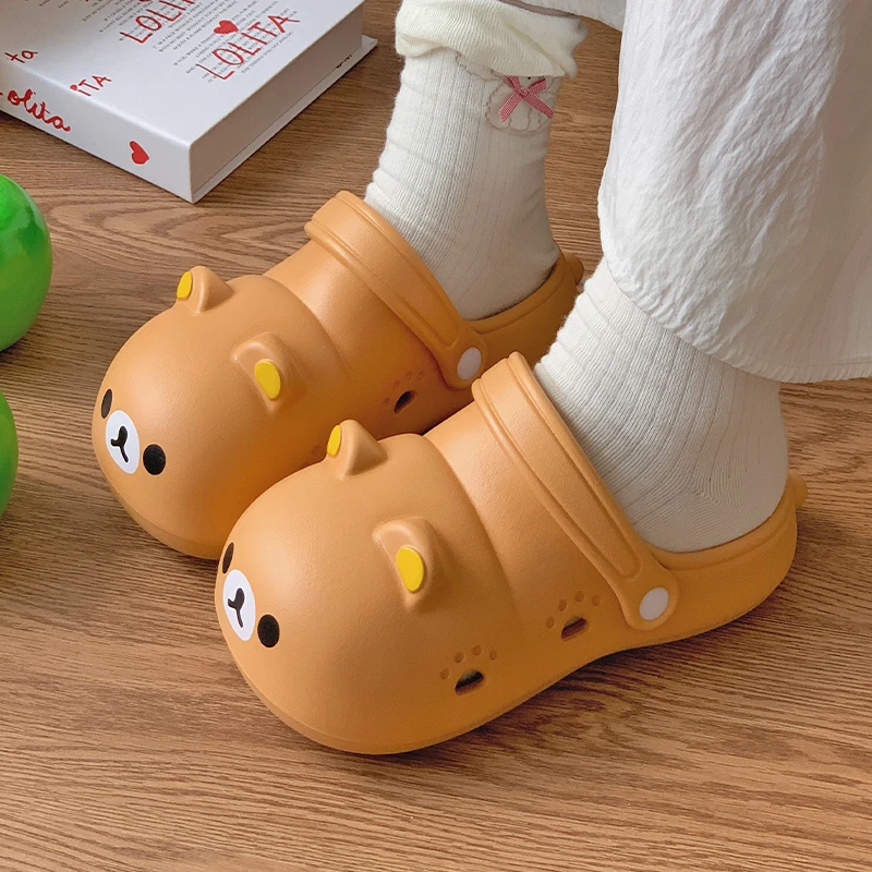 可爱轻松熊儿童洞洞鞋夏男女童宝宝包头凉鞋亲子防滑沙滩拖鞋秋千