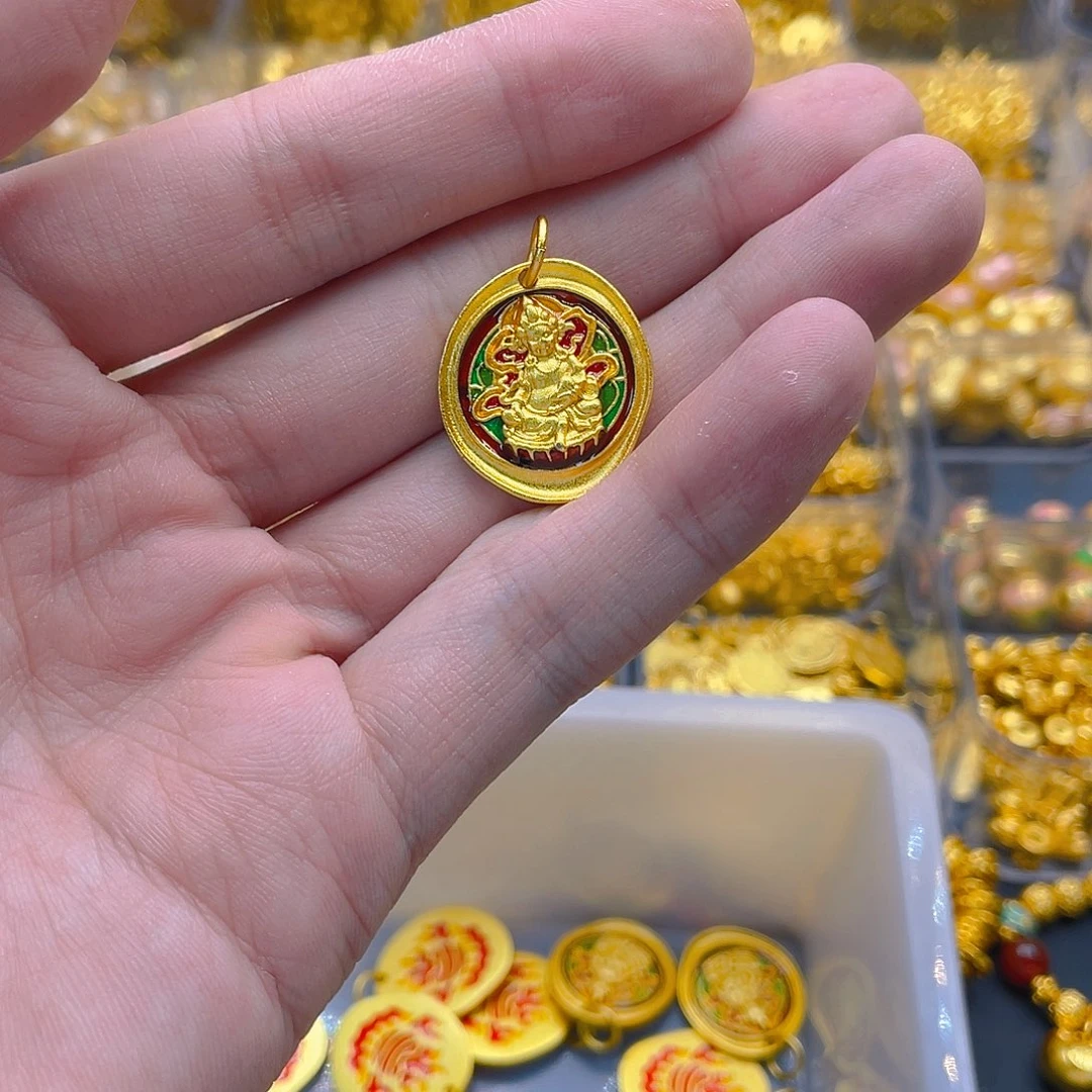 锆石铜合金珐琅彩黄财神大牌1个