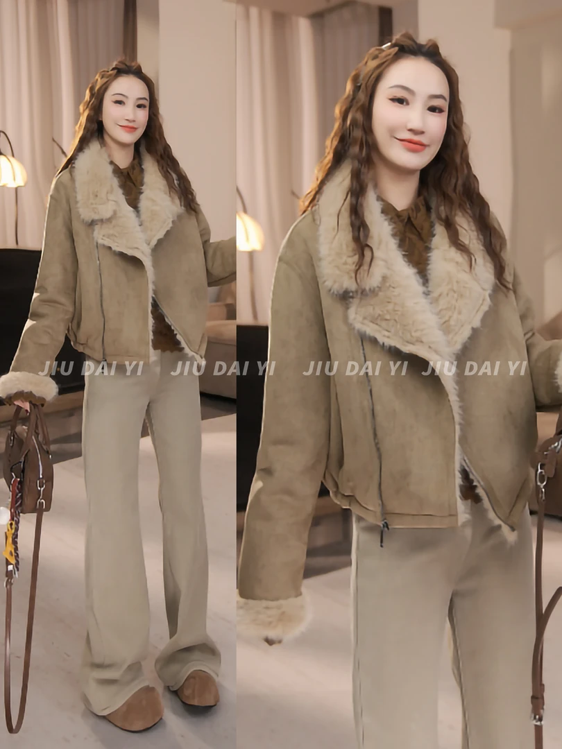 玖黛衣【伦敦少女】冬季韩版毛绒宽松气质百搭外套WTP47205