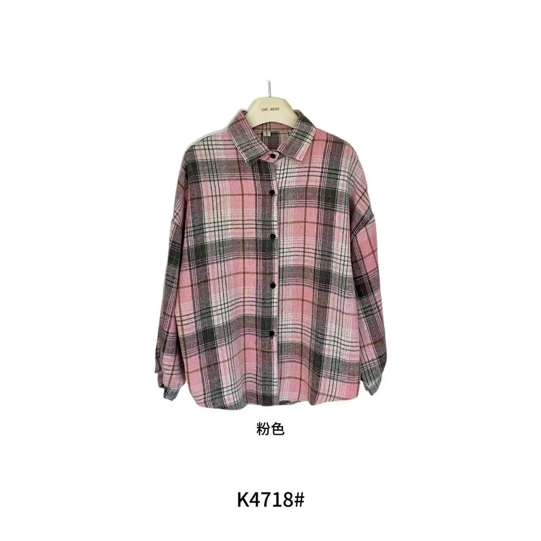 UND@K4718 韩系复古早秋宽松显瘦格子衬衫 9-25
