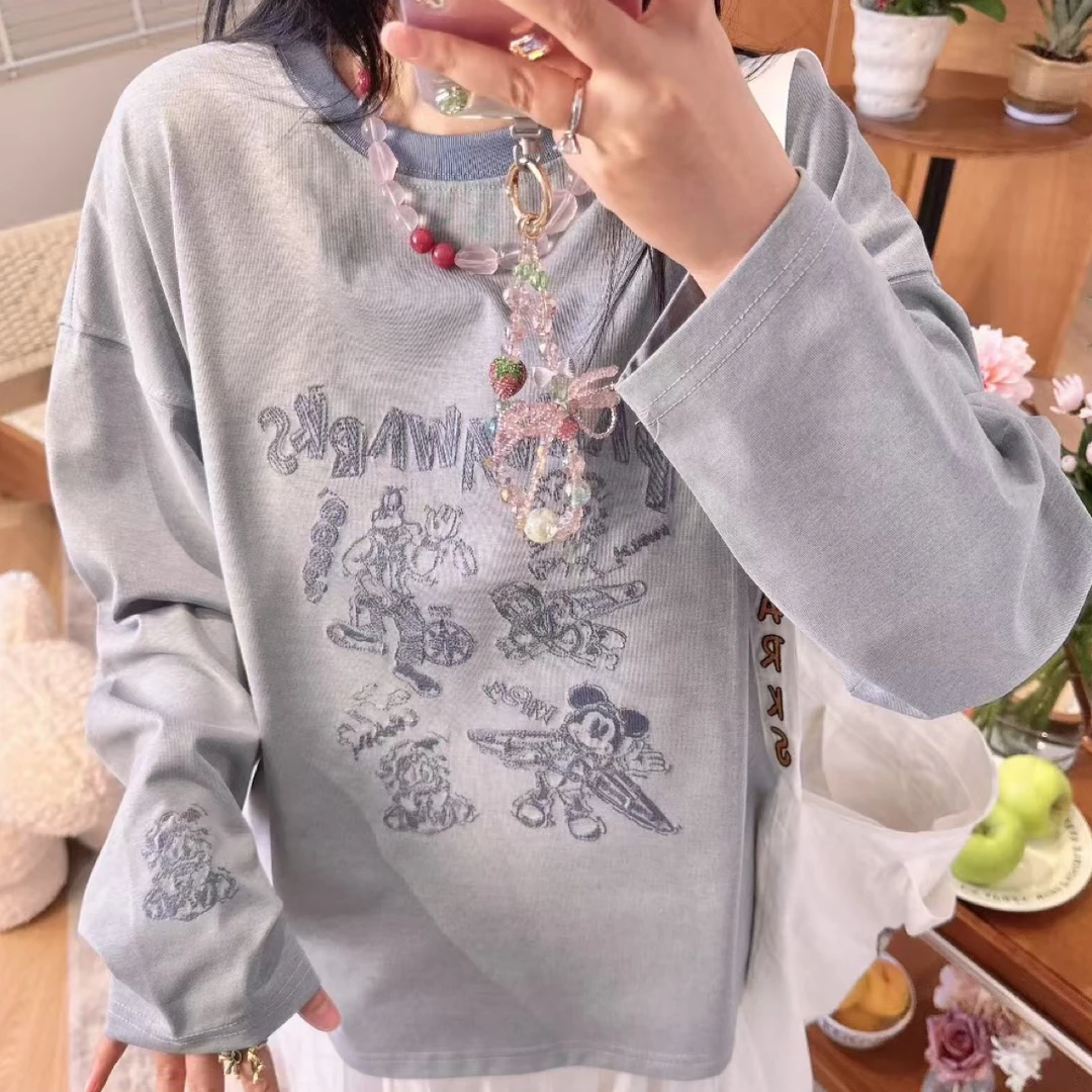 秋冬pandawarks熊猫纸袋家25306线条糖老鸭刺绣长袖打底衫女韩版