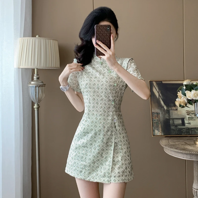 小个子夏季新中式复古时尚气质女装中国风碎花短袖上衣短裤两件套