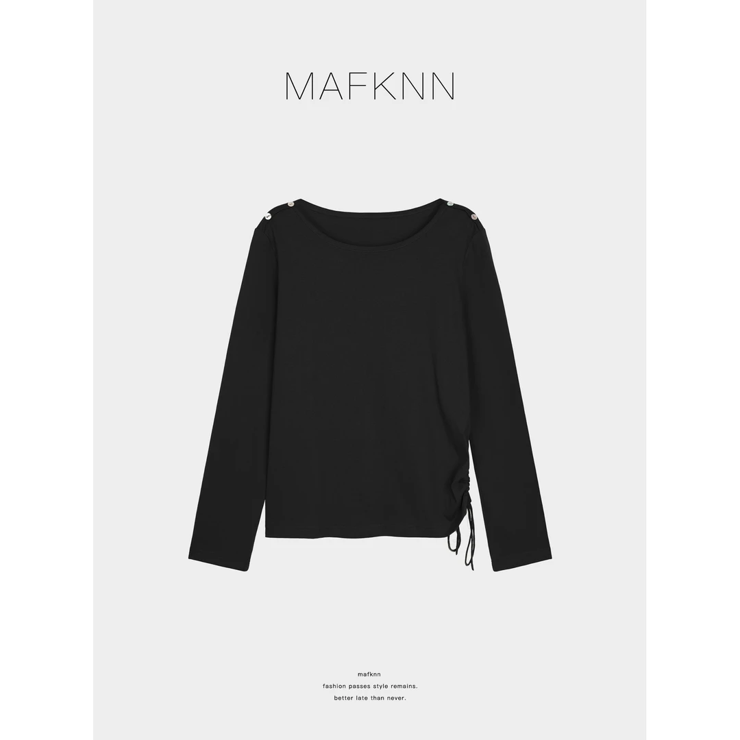 MAFKNN/玛肯时尚休闲简约纯色百搭长袖舒适收腰T恤上衣MK13021