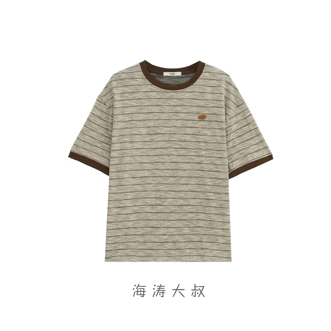 【海涛大叔】「毕加索的线」E*gg撞色条纹短袖T恤LD25083