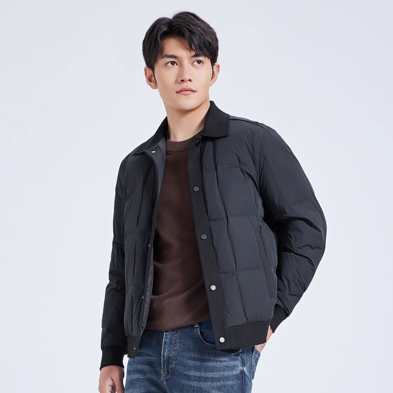 【翻领90白鸭绒】莱克斯顿男装冬季短款男士翻领羽绒服1041640350