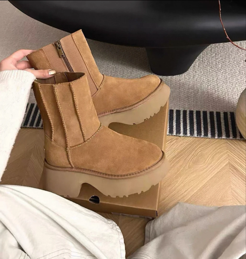 Q【7cm中筒人鱼】新款时尚厚底中筒人鱼休闲女士舒适保暖雪地靴