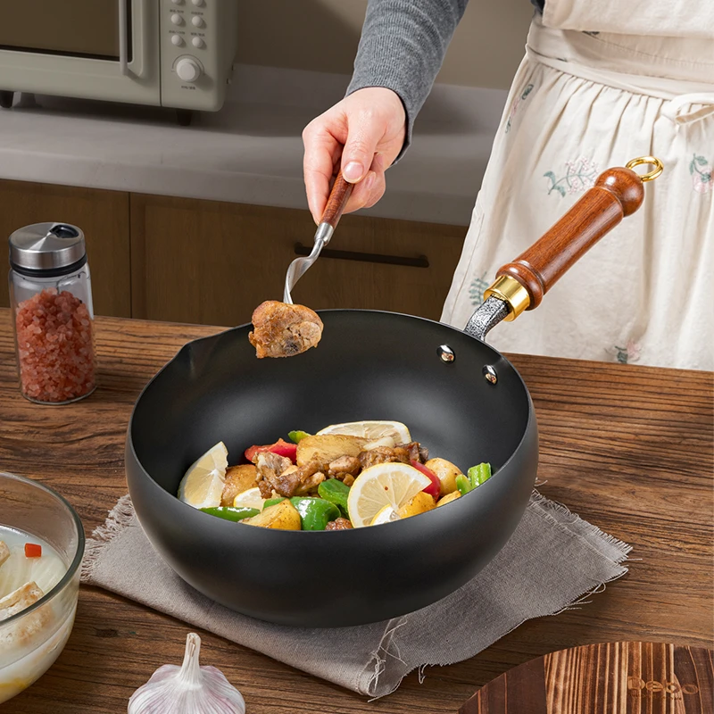 德铂格鲁曼零氟无涂层大肚锅炒锅多用不粘锅24CM