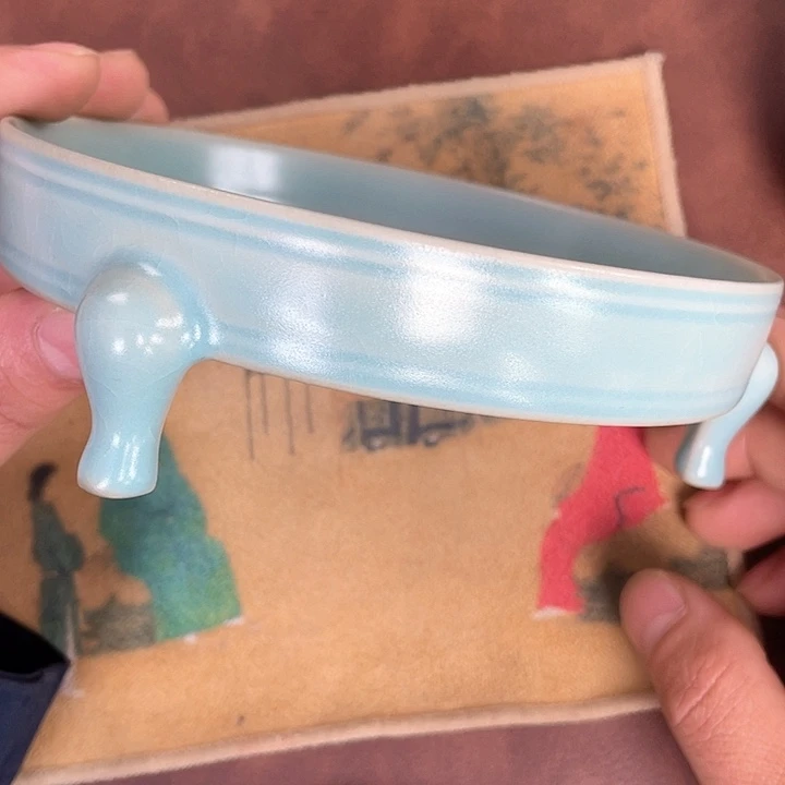 杯子笛*天青釉 微瑕三足洗