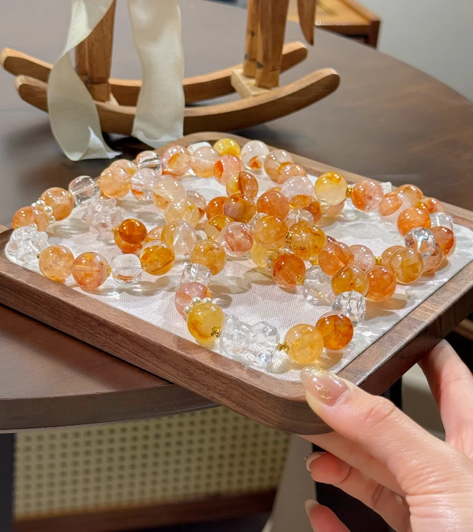 D79《枫的季节》锦鲤色胶花白水大熊手串14mm