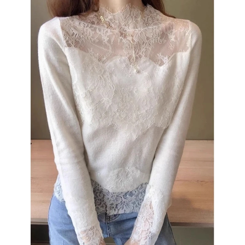 洋气内搭高领蕾丝打底衫女春秋2025新款时髦百搭叠穿独特漂亮小衫