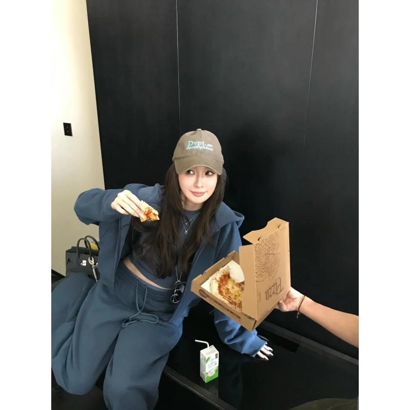 美式复古慵懒连帽卫衣秋季新款纯欲气质显瘦内搭高腰休闲阔腿长裤