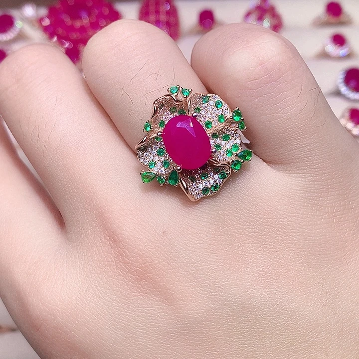 银S925镶嵌戒指红宝石