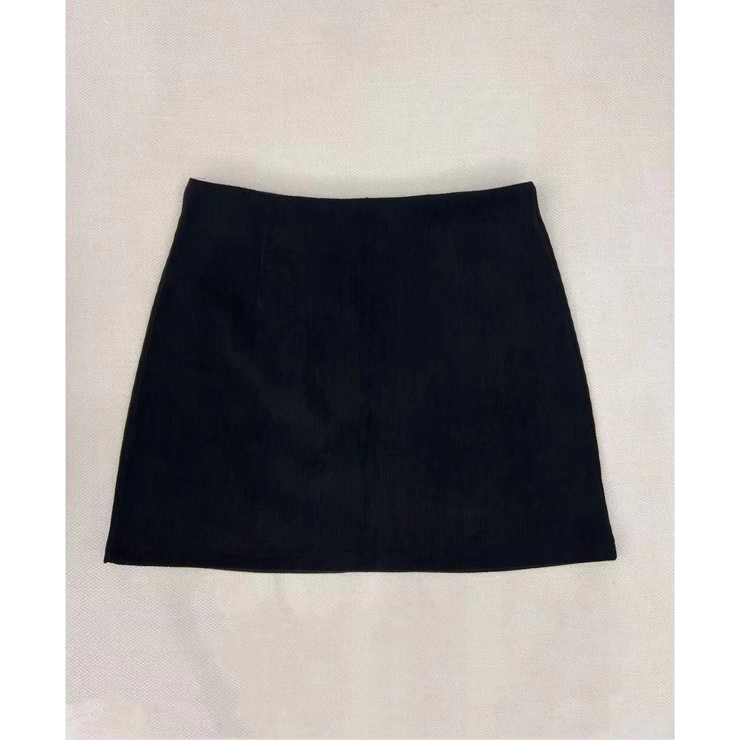 【susu】显瘦时尚百搭黑色修身女士竖纹半裙