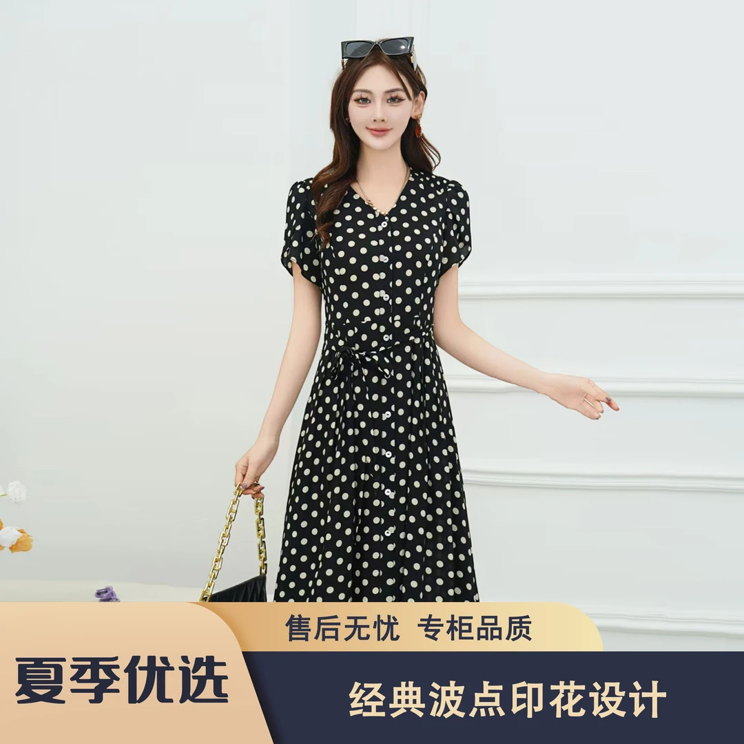 S28 传Q2025夏季法式优雅显瘦波点印花连衣裙CQ(M25B-1223)款