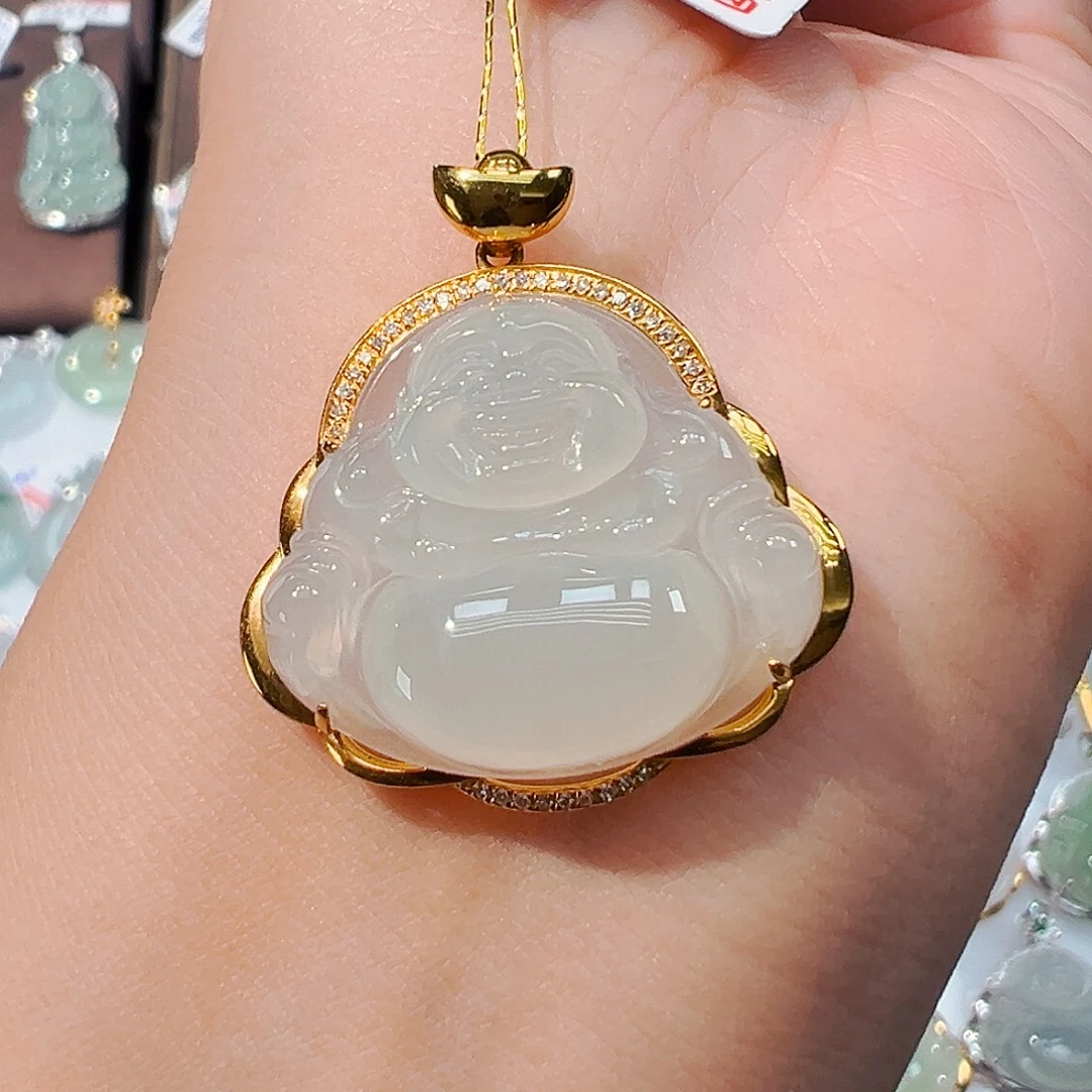 吊坠(不含链)18K金镶嵌翡翠佛公