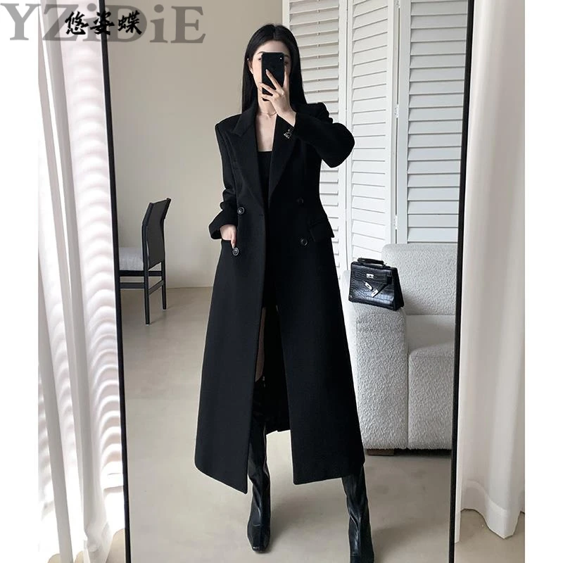 黑色单面呢女2025秋冬新款收腰气质赫本风毛呢外套