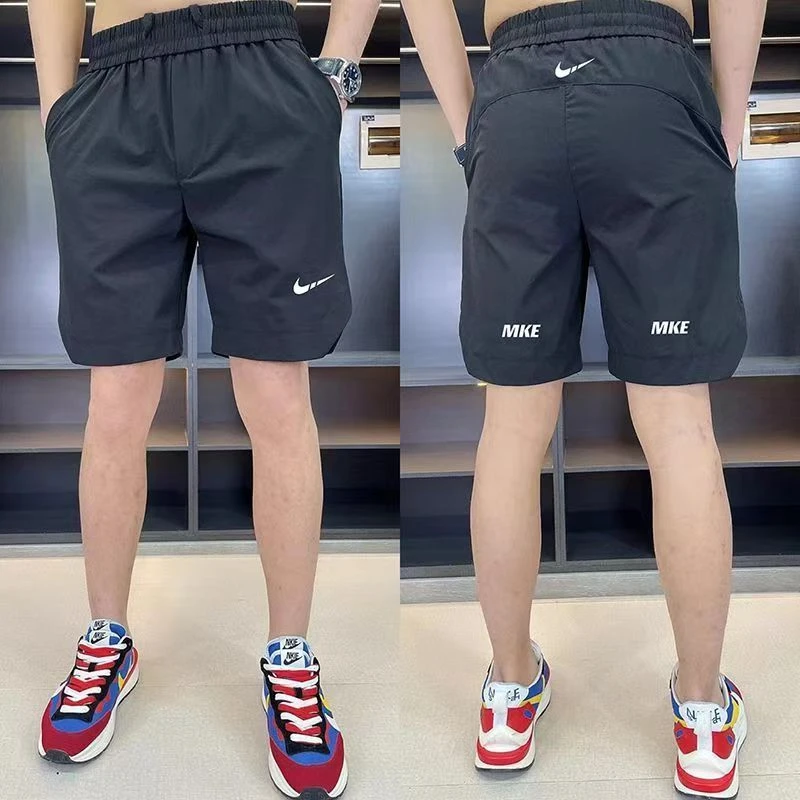 夏季男士冰丝速休闲裤干拼接字母拉链宽松潮流抖音网红同款短裤