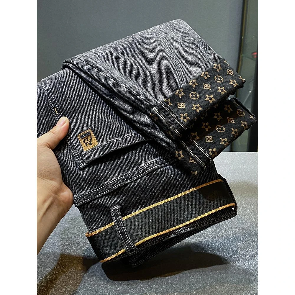 高端潮牌满印牛仔裤男士秋冬时尚潮流男士修身小脚美式休闲长裤子