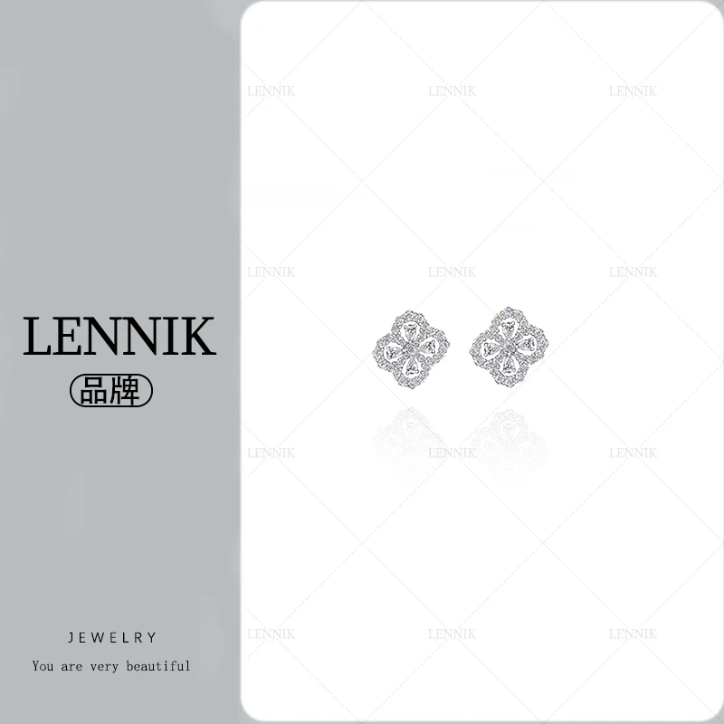 合金合成锆石耳饰  lennik/lennik-ZZ轻奢经典百搭冰花四叶草耳钉