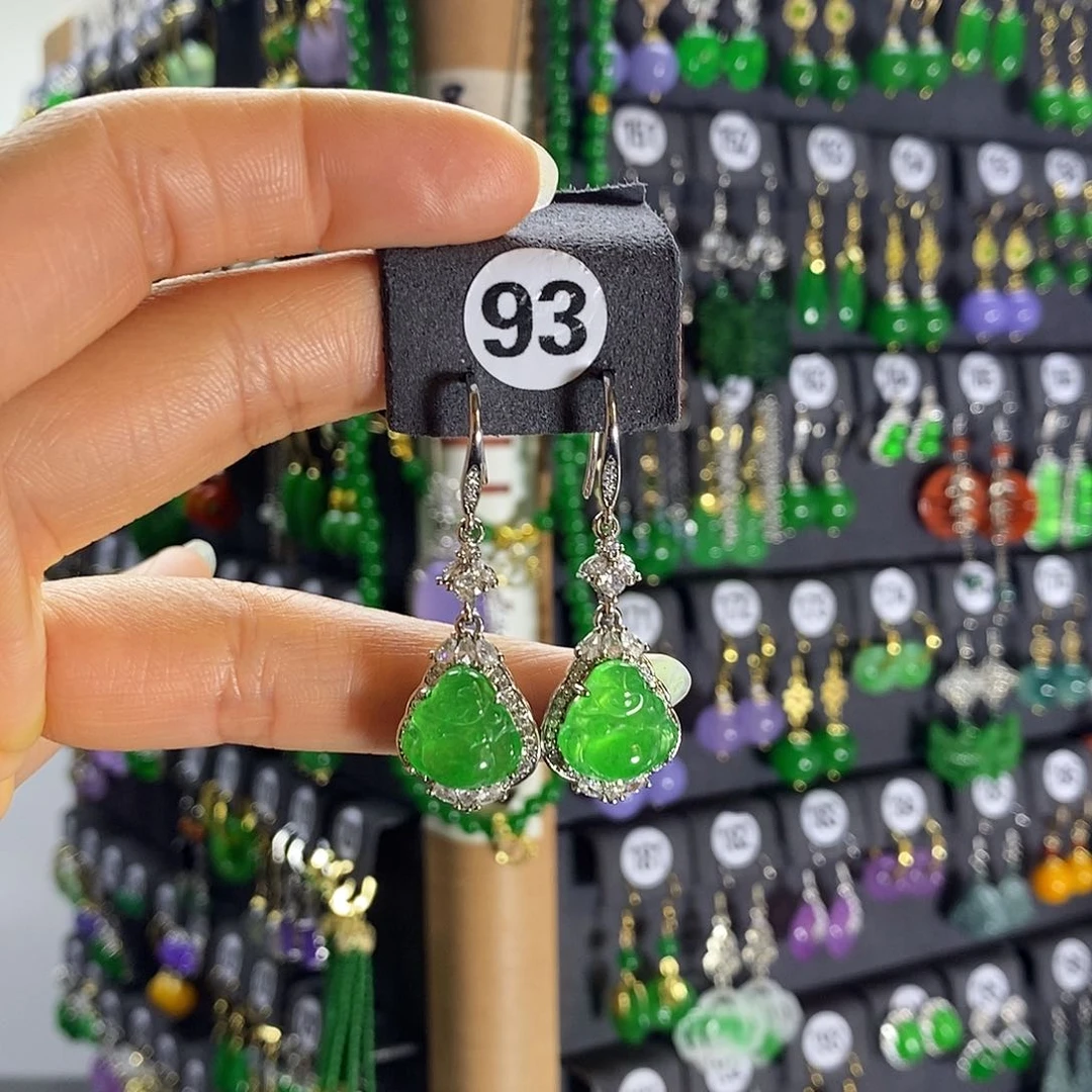 银S925镶嵌翡翠耳饰93