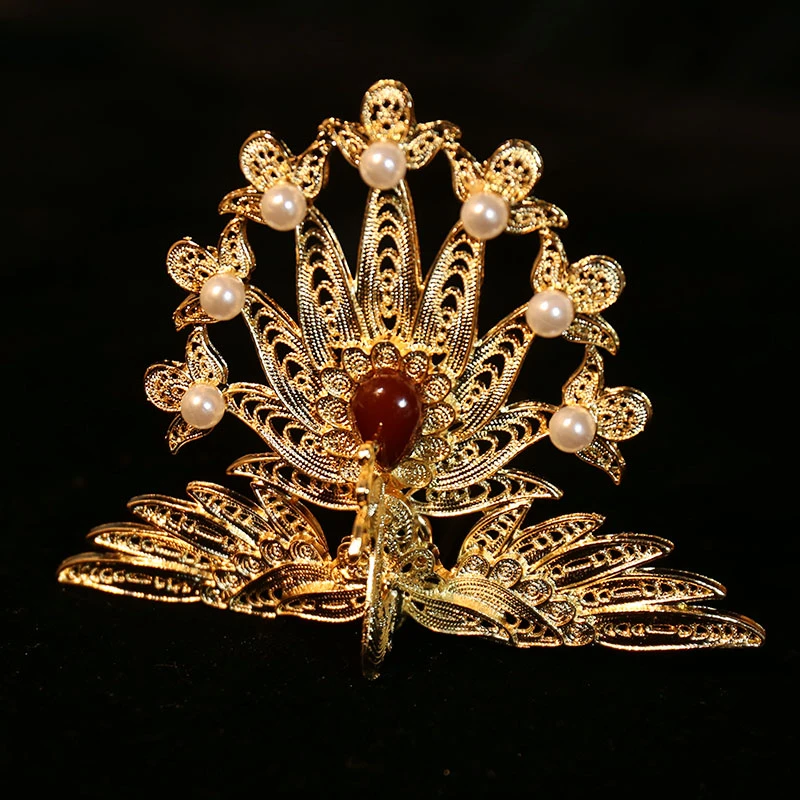 汉服头饰金色凤凰步摇古风流苏发冠仙气古装发饰