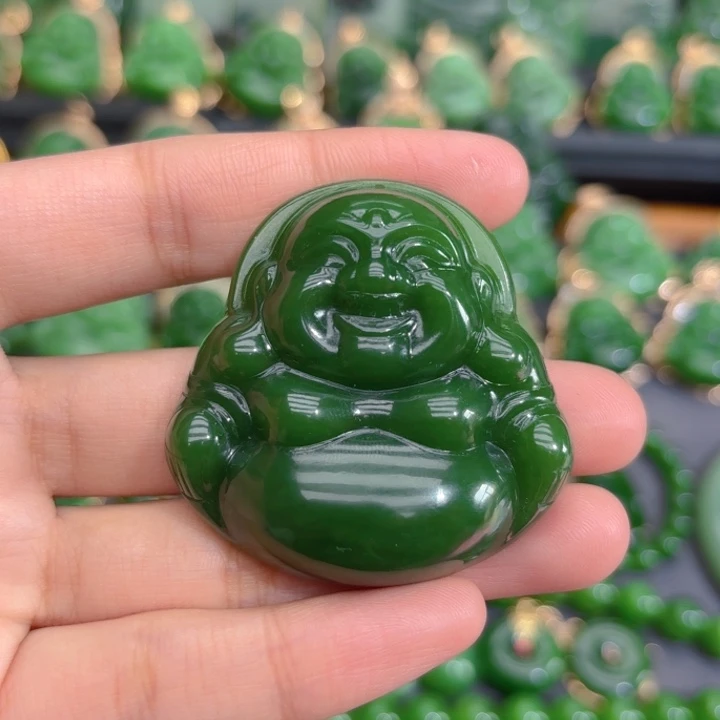 颈饰未镶嵌和田玉（碧玉）特价辣绿47m佛公编绳